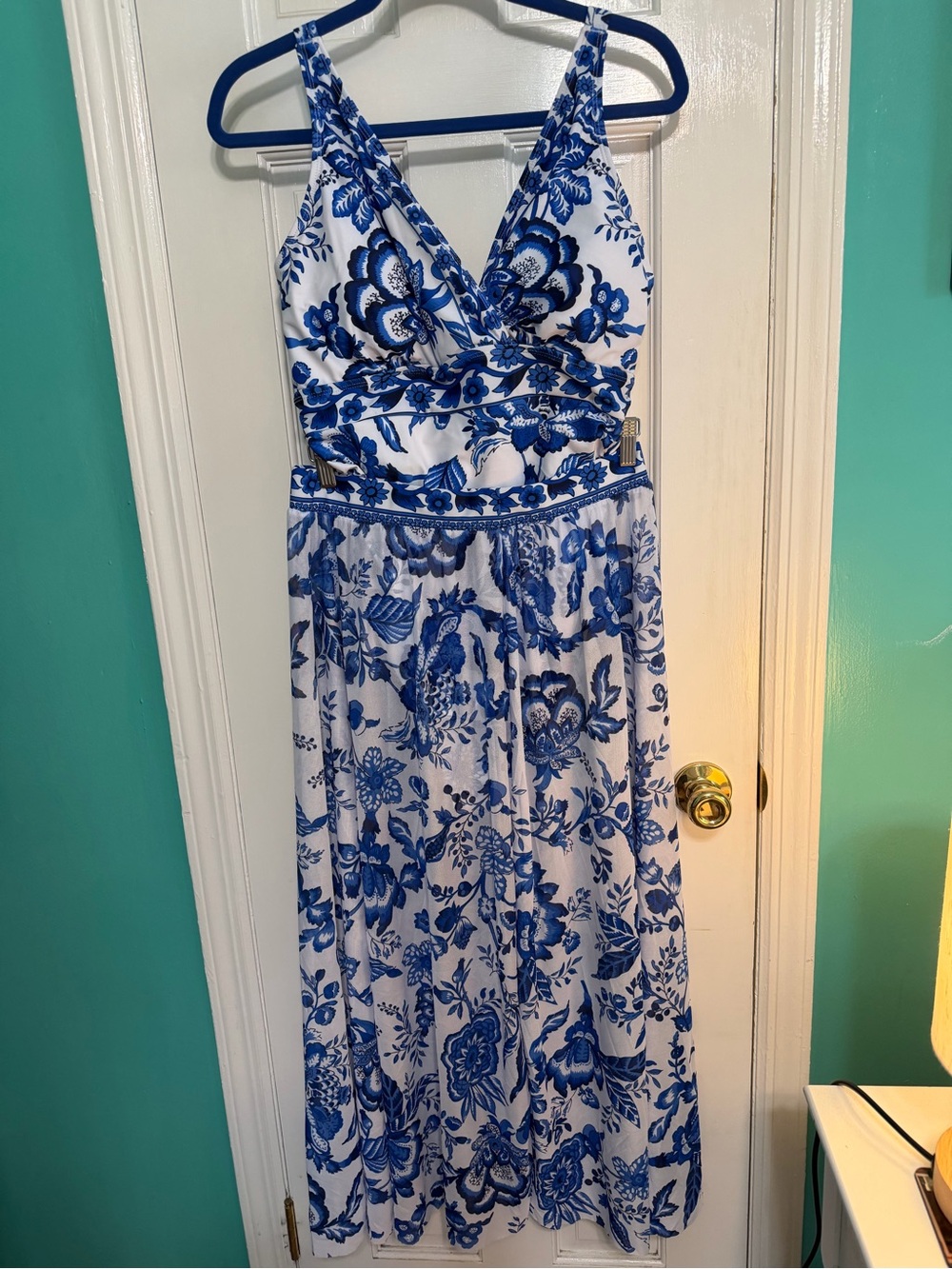 14/16 1X Bloomchic Blue Floral Swimsuit & Sheer Skirt Coverup, NWT, $40
